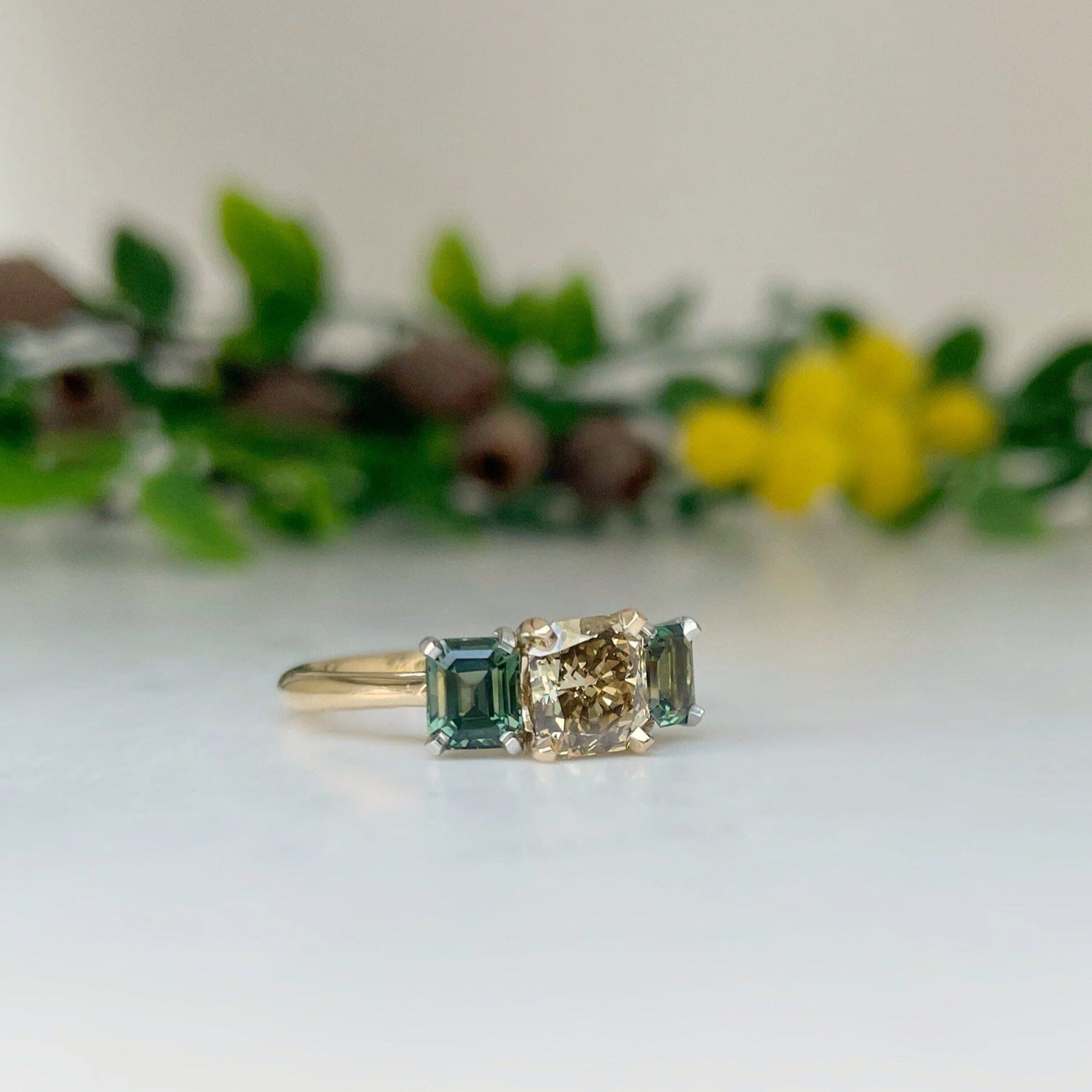 Green Parti Sapphire Ring w. Kite Diamond Accents – Rebekah Brooks Jewelry